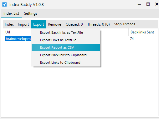 Index Buddy: Export backlink report 5