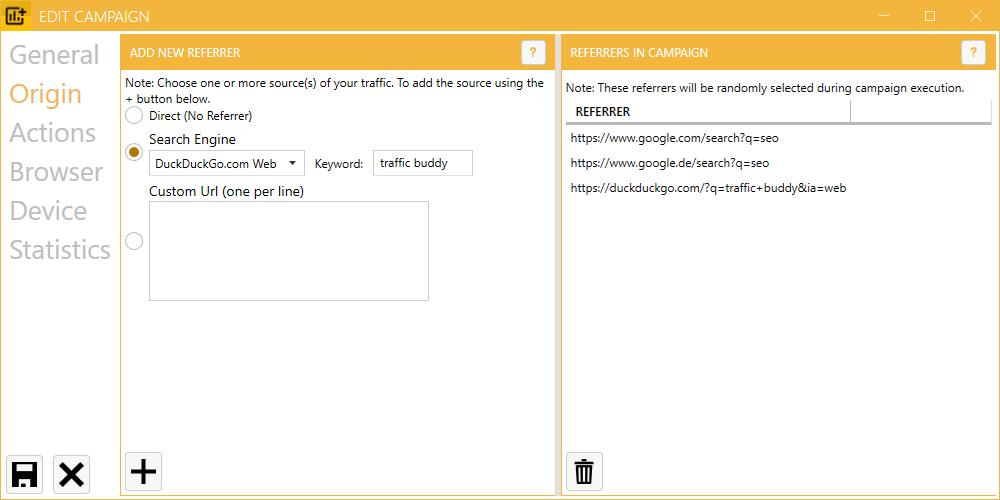 Define custom traffic origins and referrers